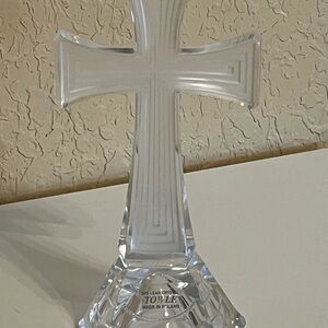 TOWLE FROSTED & CLEAR 24% LEAD CRYSTAL CROSS 8" POLAND